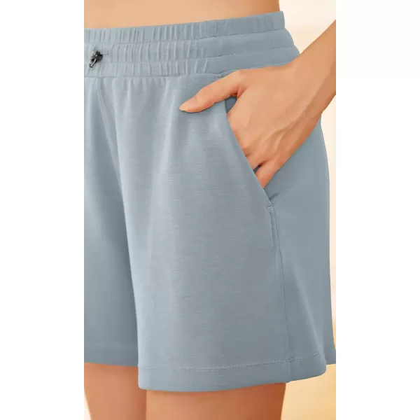 ODODOS Modal Soft Relaxed Shorts for Women Adjustable Shockcord High Waist Casual Shorts with PocketsGrey Blue