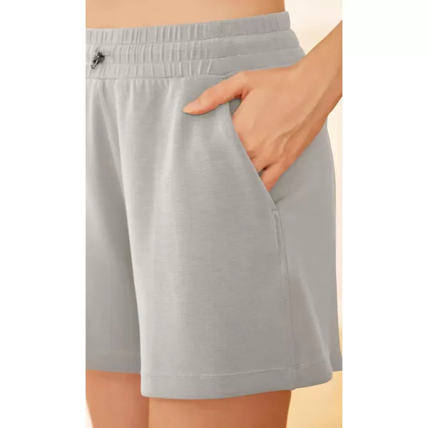 ODODOS Modal Soft Relaxed Shorts for Women Adjustable Shockcord High Waist Casual Shorts with PocketsLight Gray