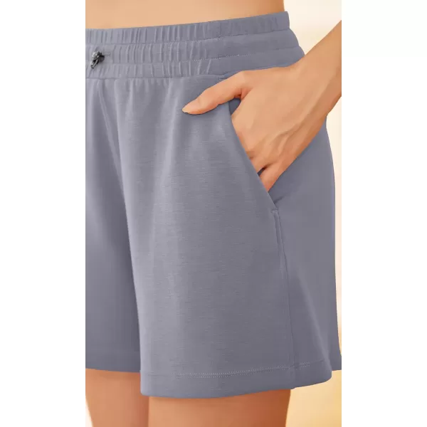 ODODOS Modal Soft Relaxed Shorts for Women Adjustable Shockcord High Waist Casual Shorts with PocketsPurple Gray