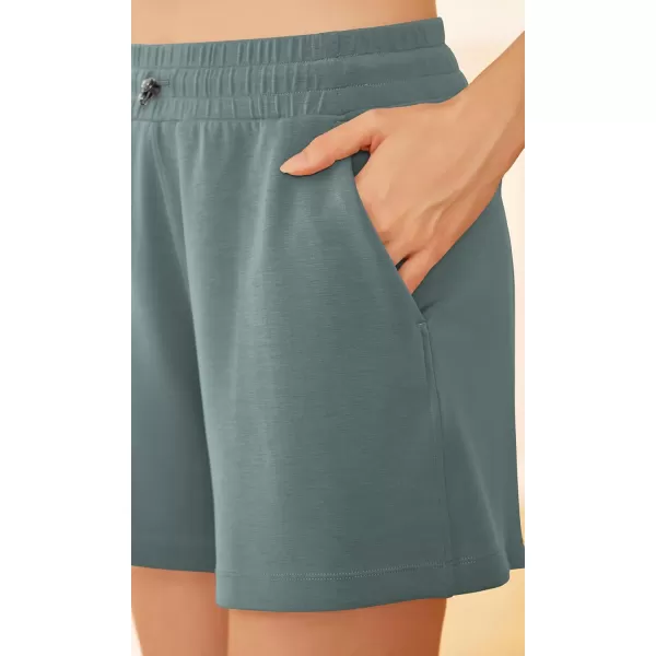 ODODOS Modal Soft Relaxed Shorts for Women Adjustable Shockcord High Waist Casual Shorts with PocketsSlate Green