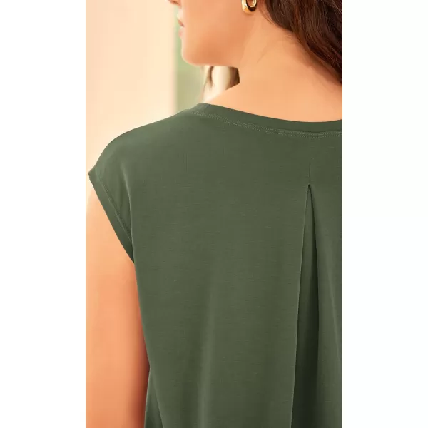 ODODOS Modal Soft Sleeveless Shirts for Women Crew Neck Yoga Tee Summer Flowy Workout Tank TopsArmy Green