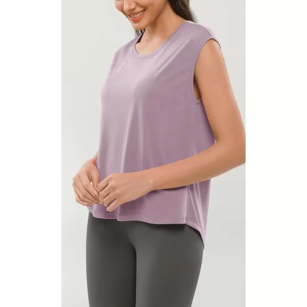 ODODOS Modal Soft Sleeveless Shirts for Women Crew Neck Yoga Tee Summer Flowy Workout Tank TopsLavender
