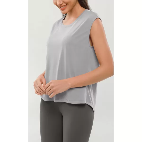 ODODOS Modal Soft Sleeveless Shirts for Women Crew Neck Yoga Tee Summer Flowy Workout Tank TopsLight Grey