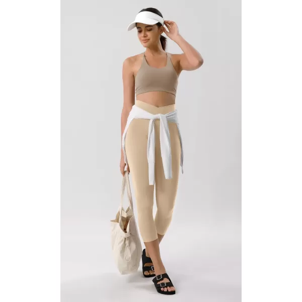 ODODOS ODCLOUD Crossover 78 Leggings with Back Pocket for Women 23quot  25quot  28quot V High Wasit Lounge Yoga PantsBeige