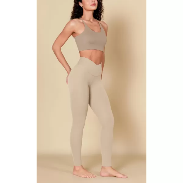 ODODOS ODCLOUD Crossover 78 Leggings with Back Pocket for Women 23quot  25quot  28quot V High Wasit Lounge Yoga PantsBeige