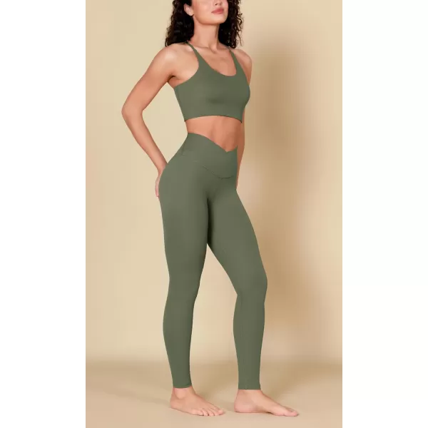 ODODOS ODCLOUD Crossover 78 Leggings with Back Pocket for Women 23quot  25quot  28quot V High Wasit Lounge Yoga PantsDark Olive