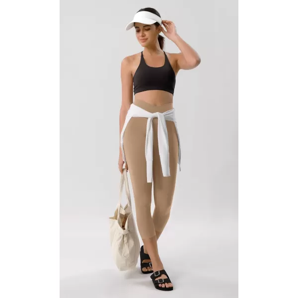 ODODOS ODCLOUD Crossover 78 Leggings with Back Pocket for Women 23quot  25quot  28quot V High Wasit Lounge Yoga PantsLight Brown