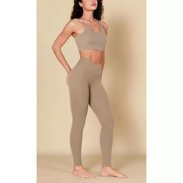 ODODOS ODCLOUD Crossover 78 Leggings with Back Pocket for Women 23quot  25quot  28quot V High Wasit Lounge Yoga PantsLight Brown