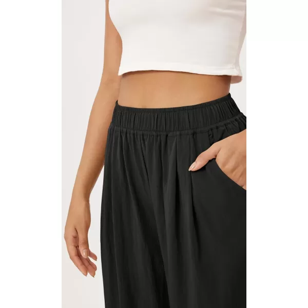 ODODOS Womens Wide Leg Pants with Pockets Crinkle Comfy High Waist PullOn Lounge Casual PantsBlack