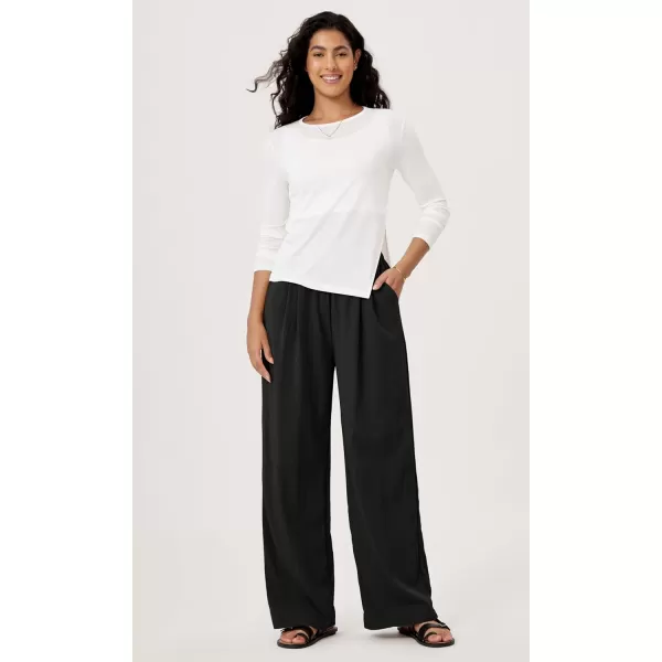 ODODOS Womens Wide Leg Pants with Pockets Crinkle Comfy High Waist PullOn Lounge Casual PantsBlack