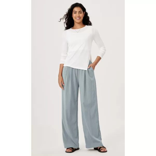 ODODOS Womens Wide Leg Pants with Pockets Crinkle Comfy High Waist PullOn Lounge Casual PantsBlue Gray