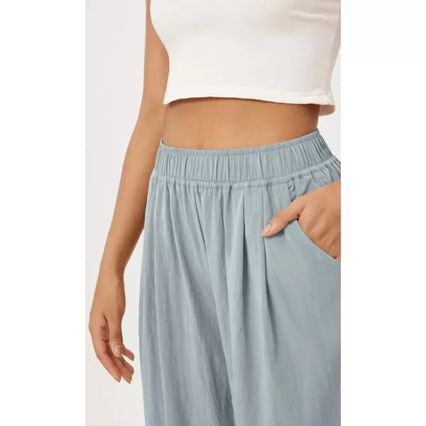 ODODOS Womens Wide Leg Pants with Pockets Crinkle Comfy High Waist PullOn Lounge Casual PantsBlue Gray