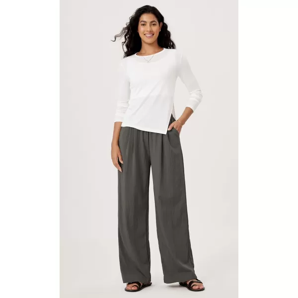 ODODOS Womens Wide Leg Pants with Pockets Crinkle Comfy High Waist PullOn Lounge Casual PantsCharcoal