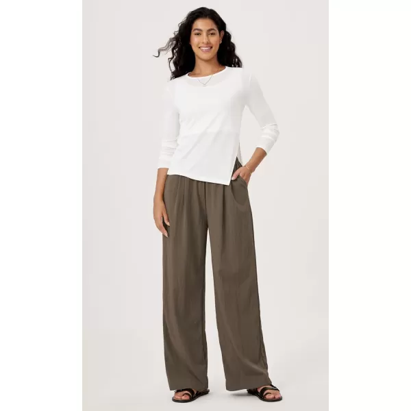 ODODOS Womens Wide Leg Pants with Pockets Crinkle Comfy High Waist PullOn Lounge Casual PantsDark Brown