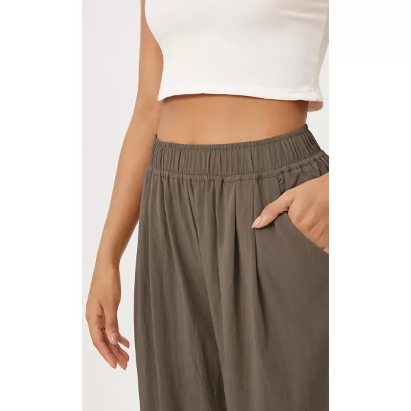 ODODOS Womens Wide Leg Pants with Pockets Crinkle Comfy High Waist PullOn Lounge Casual PantsDark Brown