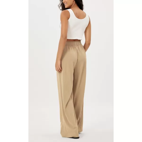 ODODOS Womens Wide Leg Pants with Pockets Crinkle Comfy High Waist PullOn Lounge Casual PantsKhaki