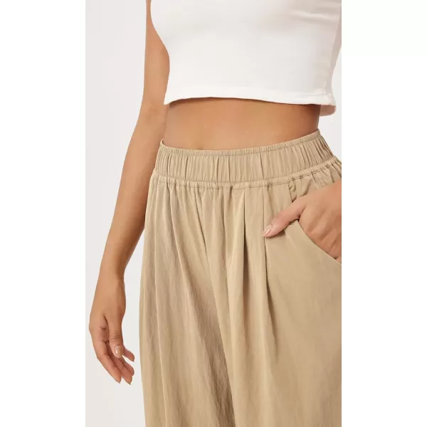 ODODOS Womens Wide Leg Pants with Pockets Crinkle Comfy High Waist PullOn Lounge Casual PantsKhaki