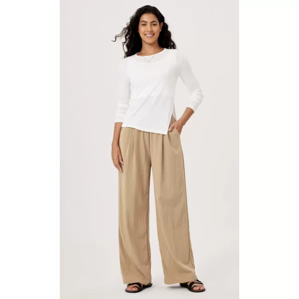 ODODOS Womens Wide Leg Pants with Pockets Crinkle Comfy High Waist PullOn Lounge Casual PantsKhaki