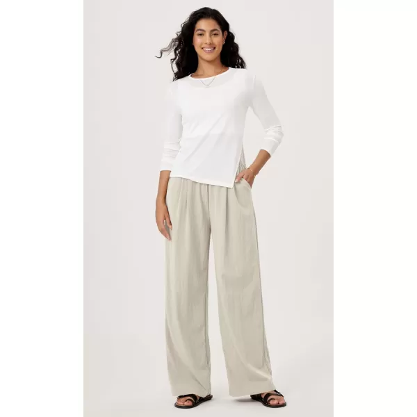 ODODOS Womens Wide Leg Pants with Pockets Crinkle Comfy High Waist PullOn Lounge Casual PantsVaporous Gray