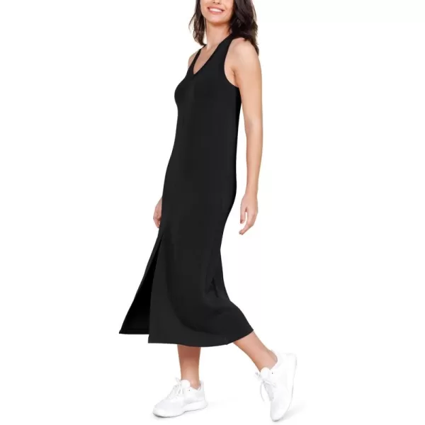 ODODOS Modal Soft Front Split Midi Dress for Women V Neck Sleeveless Casual Summer Tank DressBlack