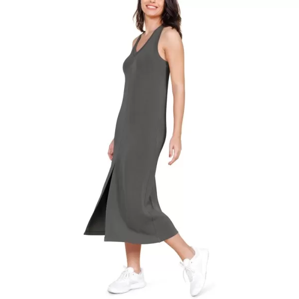 ODODOS Modal Soft Front Split Midi Dress for Women V Neck Sleeveless Casual Summer Tank DressCharcoal