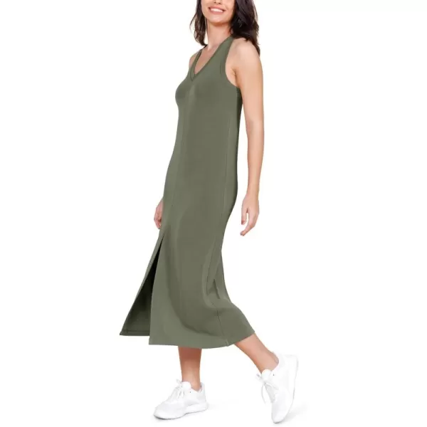 ODODOS Modal Soft Front Split Midi Dress for Women V Neck Sleeveless Casual Summer Tank DressDark Sage