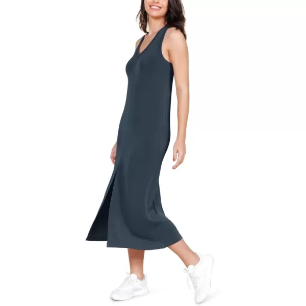 ODODOS Modal Soft Front Split Midi Dress for Women V Neck Sleeveless Casual Summer Tank DressDeep Blue