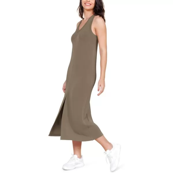 ODODOS Modal Soft Front Split Midi Dress for Women V Neck Sleeveless Casual Summer Tank DressEspresso