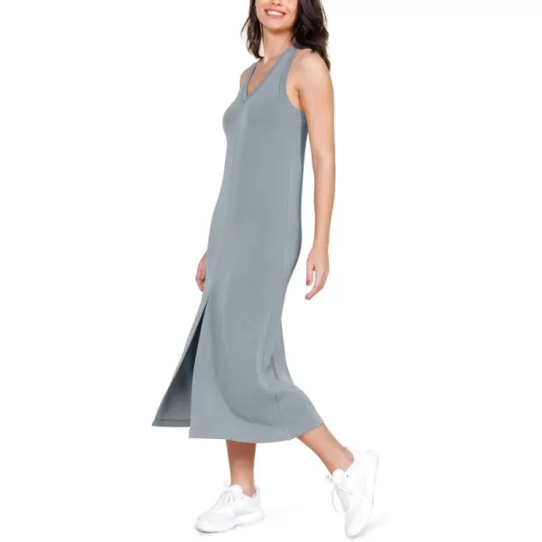 ODODOS Modal Soft Front Split Midi Dress for Women V Neck Sleeveless Casual Summer Tank DressGrey Blue