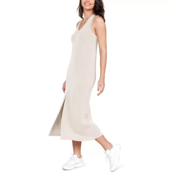 ODODOS Modal Soft Front Split Midi Dress for Women V Neck Sleeveless Casual Summer Tank DressIvory