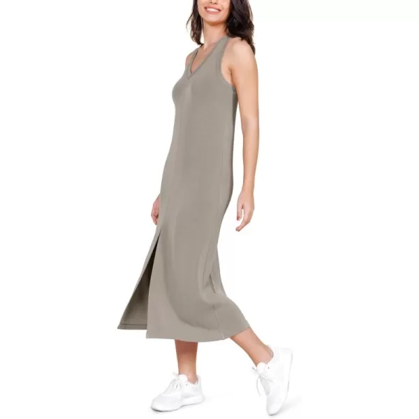 ODODOS Modal Soft Front Split Midi Dress for Women V Neck Sleeveless Casual Summer Tank DressKhaki