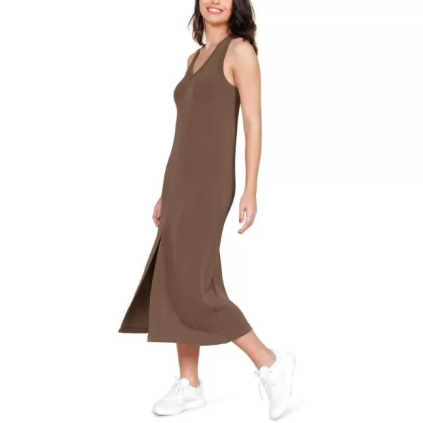 ODODOS Modal Soft Front Split Midi Dress for Women V Neck Sleeveless Casual Summer Tank DressNutria