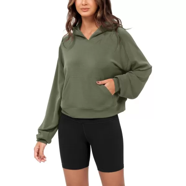 ODODOS Modal Soft Long Sleeve Cropped Hoodie for Women Oversized Pullover Sweatshirts with PocketDark Sage