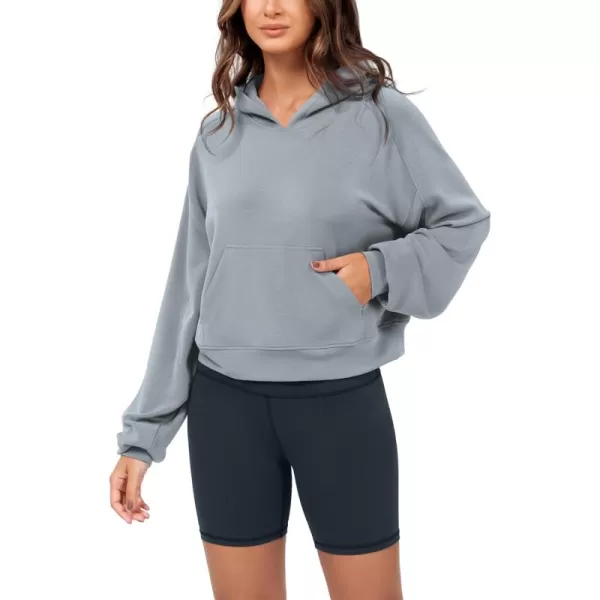 ODODOS Modal Soft Long Sleeve Cropped Hoodie for Women Oversized Pullover Sweatshirts with PocketGrey Blue