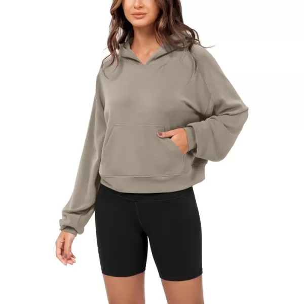 ODODOS Modal Soft Long Sleeve Cropped Hoodie for Women Oversized Pullover Sweatshirts with PocketKhaki