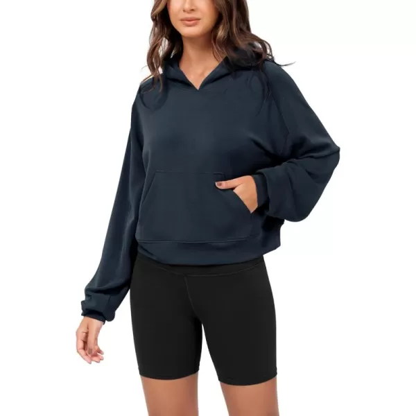 ODODOS Modal Soft Long Sleeve Cropped Hoodie for Women Oversized Pullover Sweatshirts with PocketNavy