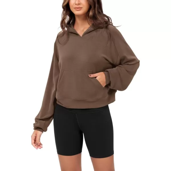 ODODOS Modal Soft Long Sleeve Cropped Hoodie for Women Oversized Pullover Sweatshirts with PocketNutria