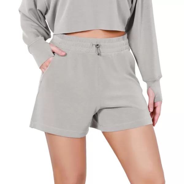 ODODOS Modal Soft Relaxed Shorts for Women Adjustable Shockcord High Waist Casual Shorts with PocketsLight Gray