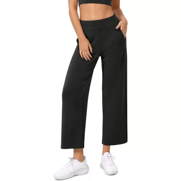 ODODOS Womens Modal Soft Relaxed Cropped Pants High Waist Casual Wide Leg Pants with Pockets  25quot InseamBlack