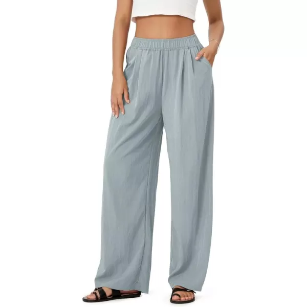 ODODOS Womens Wide Leg Pants with Pockets Crinkle Comfy High Waist PullOn Lounge Casual PantsBlue Gray