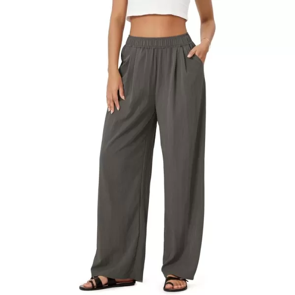 ODODOS Womens Wide Leg Pants with Pockets Crinkle Comfy High Waist PullOn Lounge Casual PantsCharcoal