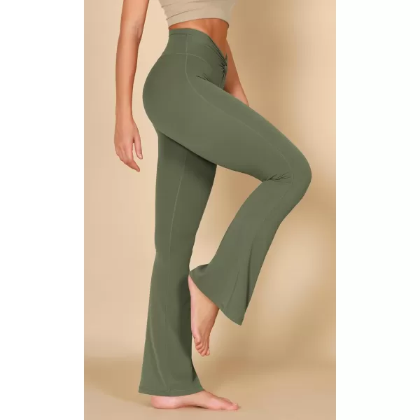 ODODOS Cloud Feeling Flared Pants for Women Twist High Waist Casual Bootcut Yoga Pants  30quot  32quot InseamDark Olive