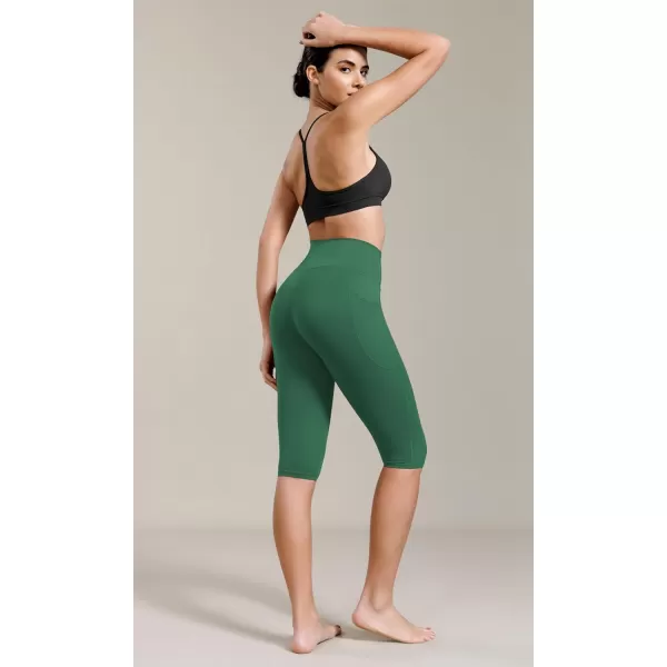 ODODOS ODCLOUD Buttery Soft Lounge Yoga Capris with Pockets for Women 14quot  19quot  21quot High Waist Capri LeggingsDark Green