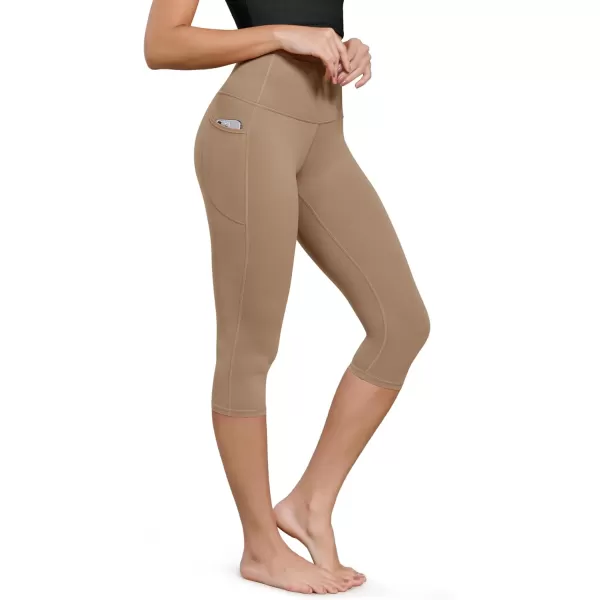 ODODOS ODCLOUD Buttery Soft Lounge Yoga Capris with Pockets for Women 14quot  19quot  21quot High Waist Capri LeggingsLight Brown