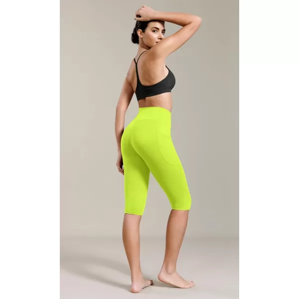 ODODOS ODCLOUD Buttery Soft Lounge Yoga Capris with Pockets for Women 14quot  19quot  21quot High Waist Capri LeggingsNeon Green