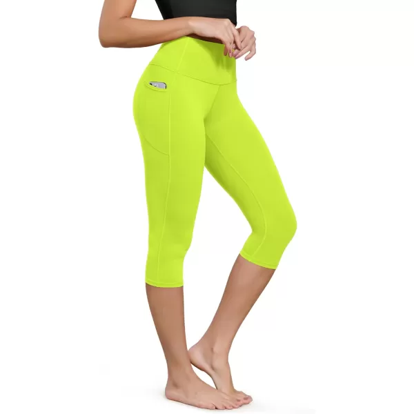 ODODOS ODCLOUD Buttery Soft Lounge Yoga Capris with Pockets for Women 14quot  19quot  21quot High Waist Capri LeggingsNeon Green