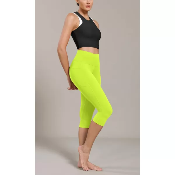 ODODOS ODCLOUD Buttery Soft Lounge Yoga Capris with Pockets for Women 14quot  19quot  21quot High Waist Capri LeggingsNeon Green