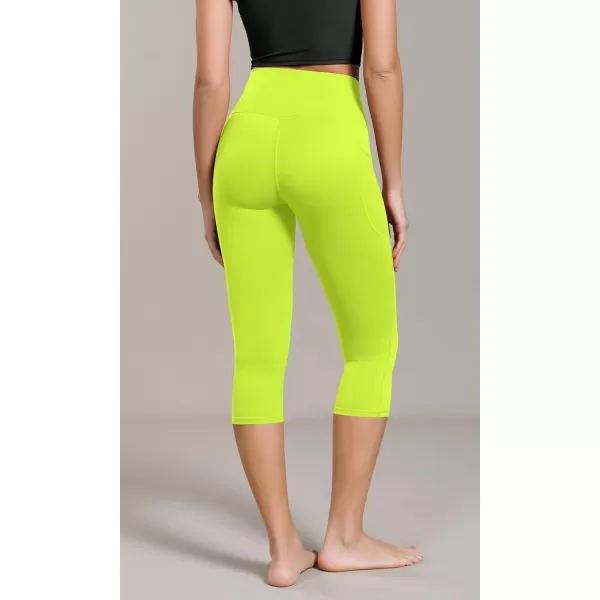 ODODOS ODCLOUD Buttery Soft Lounge Yoga Capris with Pockets for Women 14quot  19quot  21quot High Waist Capri LeggingsNeon Green