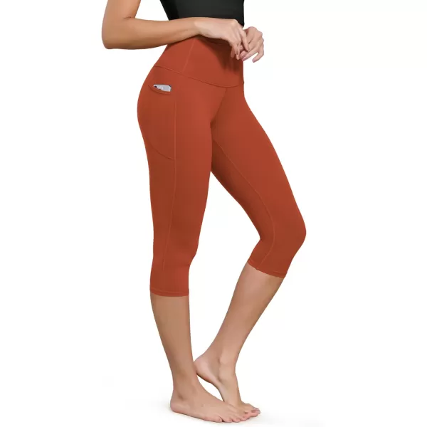 ODODOS ODCLOUD Buttery Soft Lounge Yoga Capris with Pockets for Women 14quot  19quot  21quot High Waist Capri LeggingsOrange Rust