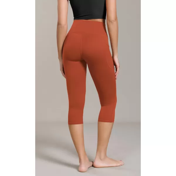 ODODOS ODCLOUD Buttery Soft Lounge Yoga Capris with Pockets for Women 14quot  19quot  21quot High Waist Capri LeggingsOrange Rust